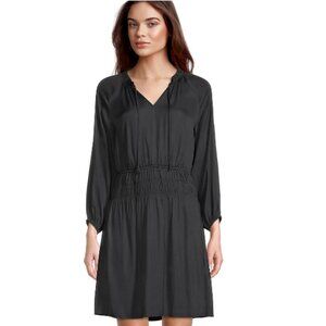 Ruffle Tie Neck Dress Bishop-Sleeve Black Small
